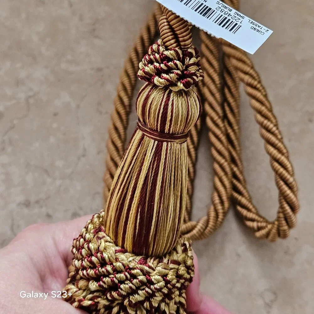 RARE LUXURY ITALIAN BURGUNDY RED GOLD CURTAIN TASSEL TIE BACK PULL SWAG FRINGE
